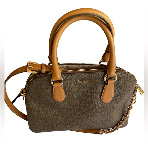 MICHAEL KORS Veronica Medium Brown/Acorn Logo Dome Satchel - Picture 5 of 5